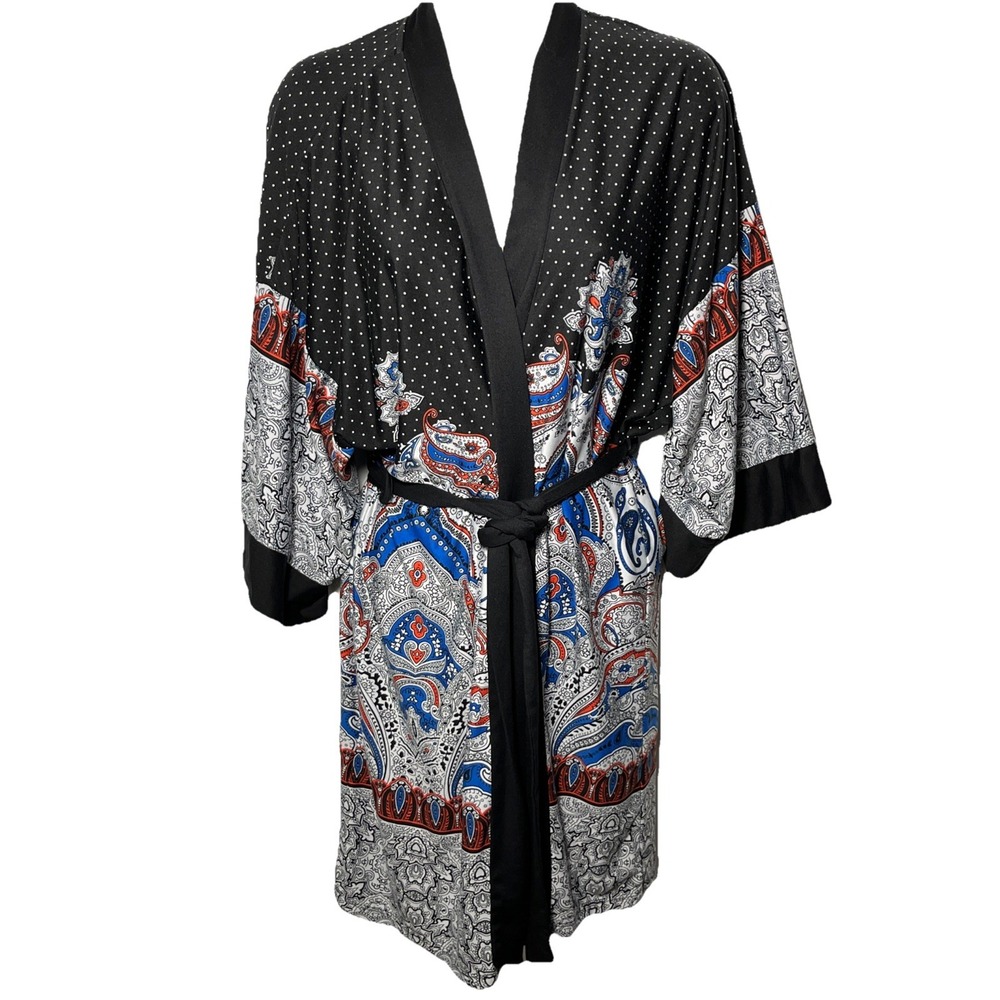 In Bloom by Jonquil Paisley Polka Dot Wrap Robe Black Blue‎ White Small SPR130